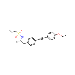 CCCS(=O)(=O)N[C@@H](C)Cc1ccc(C#Cc2ccc(OCC)cc2)cc1 ZINC000113411250