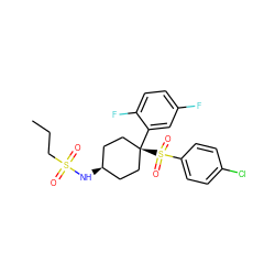 CCCS(=O)(=O)N[C@H]1CC[C@@](c2cc(F)ccc2F)(S(=O)(=O)c2ccc(Cl)cc2)CC1 ZINC000253820040