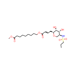 CCCS(=O)(=O)N[C@H]1CO[C@@H](C/C=C/C(=O)OCCCCCCCCC(=O)OC)[C@H](O)[C@@H]1O ZINC000026671647