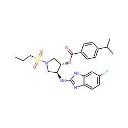 CCCS(=O)(=O)N1C[C@H](Nc2nc3ccc(F)cc3[nH]2)[C@@H](OC(=O)c2ccc(C(C)C)cc2)C1 ZINC000206719383