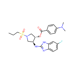 CCCS(=O)(=O)N1C[C@H](Nc2nc3ccc(F)cc3[nH]2)[C@@H](OC(=O)c2ccc(N(C)C)cc2)C1 ZINC000206729909