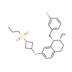 CCCS(=O)(=O)N1CC(Oc2ccc3c(c2)[C@H](Cc2cccc(Cl)c2)[C@H](N)CC3)C1 ZINC000143228896