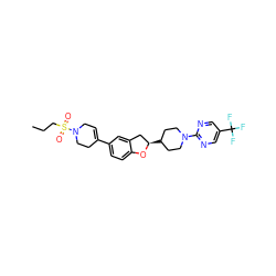 CCCS(=O)(=O)N1CC=C(c2ccc3c(c2)C[C@@H](C2CCN(c4ncc(C(F)(F)F)cn4)CC2)O3)CC1 ZINC000169336006