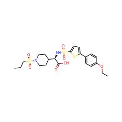 CCCS(=O)(=O)N1CCC([C@@H](NS(=O)(=O)c2ccc(-c3ccc(OCC)cc3)s2)C(=O)O)CC1 ZINC000044388102