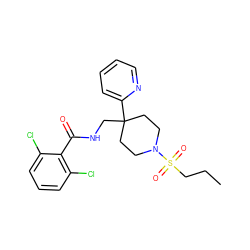 CCCS(=O)(=O)N1CCC(CNC(=O)c2c(Cl)cccc2Cl)(c2ccccn2)CC1 ZINC000040394408