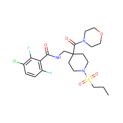 CCCS(=O)(=O)N1CCC(CNC(=O)c2c(F)ccc(Cl)c2F)(C(=O)N2CCOCC2)CC1 ZINC000036143438