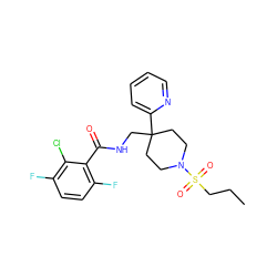 CCCS(=O)(=O)N1CCC(CNC(=O)c2c(F)ccc(F)c2Cl)(c2ccccn2)CC1 ZINC000038310389