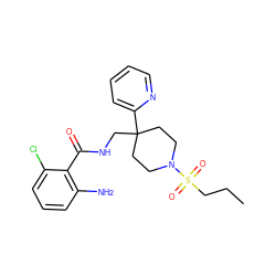 CCCS(=O)(=O)N1CCC(CNC(=O)c2c(N)cccc2Cl)(c2ccccn2)CC1 ZINC000040874480