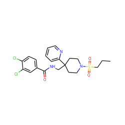 CCCS(=O)(=O)N1CCC(CNC(=O)c2ccc(Cl)c(Cl)c2)(c2ccccn2)CC1 ZINC000040872546