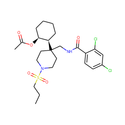 CCCS(=O)(=O)N1CCC(CNC(=O)c2ccc(Cl)cc2Cl)([C@@H]2CCCC[C@@H]2OC(C)=O)CC1 ZINC000040393566