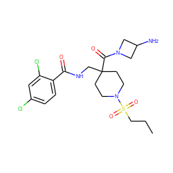 CCCS(=O)(=O)N1CCC(CNC(=O)c2ccc(Cl)cc2Cl)(C(=O)N2CC(N)C2)CC1 ZINC000036143422