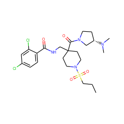 CCCS(=O)(=O)N1CCC(CNC(=O)c2ccc(Cl)cc2Cl)(C(=O)N2CC[C@H](N(C)C)C2)CC1 ZINC000036143458