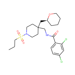 CCCS(=O)(=O)N1CCC(CNC(=O)c2ccc(Cl)cc2Cl)(C[C@@H]2CCCCO2)CC1 ZINC000040874018