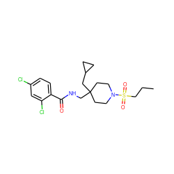 CCCS(=O)(=O)N1CCC(CNC(=O)c2ccc(Cl)cc2Cl)(CC2CC2)CC1 ZINC000040874109