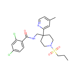 CCCS(=O)(=O)N1CCC(CNC(=O)c2ccc(Cl)cc2Cl)(c2cc(C)ccn2)CC1 ZINC000040874832