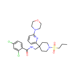 CCCS(=O)(=O)N1CCC(CNC(=O)c2ccc(Cl)cc2Cl)(c2cccc(N3CCOCC3)n2)CC1 ZINC000044387354