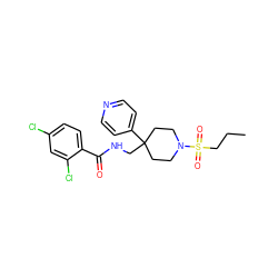 CCCS(=O)(=O)N1CCC(CNC(=O)c2ccc(Cl)cc2Cl)(c2ccncc2)CC1 ZINC000040865676