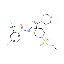 CCCS(=O)(=O)N1CCC(CNC(=O)c2ccc(F)cc2C(F)(F)F)(C(=O)N2CCOCC2)CC1 ZINC000036143430