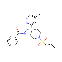 CCCS(=O)(=O)N1CCC(CNC(=O)c2ccccc2)(c2cc(C)ccn2)CC1 ZINC000040872536