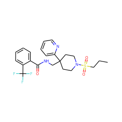 CCCS(=O)(=O)N1CCC(CNC(=O)c2ccccc2C(F)(F)F)(c2ccccn2)CC1 ZINC000040874564