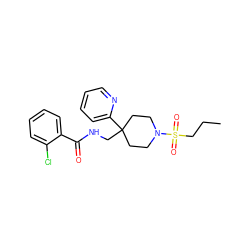 CCCS(=O)(=O)N1CCC(CNC(=O)c2ccccc2Cl)(c2ccccn2)CC1 ZINC000040394407