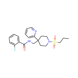 CCCS(=O)(=O)N1CCC(CNC(=O)c2ccccc2F)(c2ccccn2)CC1 ZINC000040874432