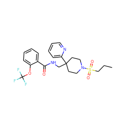 CCCS(=O)(=O)N1CCC(CNC(=O)c2ccccc2OC(F)(F)F)(c2ccccn2)CC1 ZINC000040874830