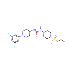 CCCS(=O)(=O)N1CCC(N(C)C(=O)NC2CCN(c3cc(F)cc(F)c3)CC2)CC1 ZINC000029126128