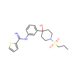 CCCS(=O)(=O)N1CCC(O)(c2cccc(NC(=N)c3cccs3)c2)CC1 ZINC000169325198