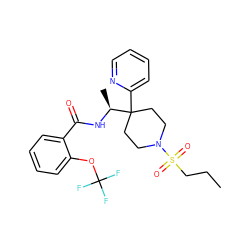 CCCS(=O)(=O)N1CCC(c2ccccn2)([C@H](C)NC(=O)c2ccccc2OC(F)(F)F)CC1 ZINC000040379877