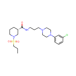 CCCS(=O)(=O)N1CCC[C@H](C(=O)NCCCN2CCN(c3cccc(Cl)c3)CC2)C1 ZINC000004056367