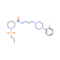 CCCS(=O)(=O)N1CCC[C@H](C(=O)NCCCN2CCN(c3ccccc3F)CC2)C1 ZINC000004057369