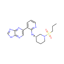 CCCS(=O)(=O)N1CCC[C@H](Nc2ncccc2-c2cnc3[nH]cnc3n2)C1 ZINC000168975348