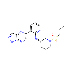 CCCS(=O)(=O)N1CCC[C@H](Nc2ncccc2-c2cnc3[nH]ncc3n2)C1 ZINC000169142169