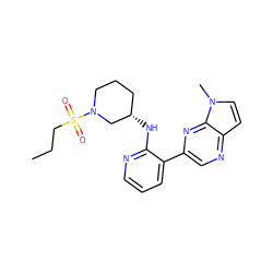 CCCS(=O)(=O)N1CCC[C@H](Nc2ncccc2-c2cnc3ccn(C)c3n2)C1 ZINC000168603487