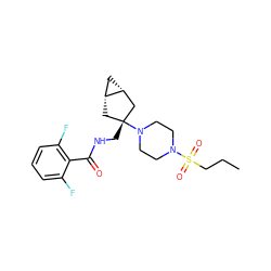 CCCS(=O)(=O)N1CCN([C@]2(CNC(=O)c3c(F)cccc3F)C[C@@H]3C[C@@H]3C2)CC1 ZINC000261141021