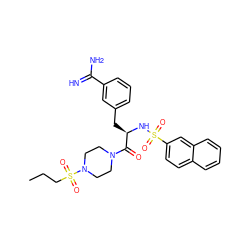 CCCS(=O)(=O)N1CCN(C(=O)[C@@H](Cc2cccc(C(=N)N)c2)NS(=O)(=O)c2ccc3ccccc3c2)CC1 ZINC000026839385