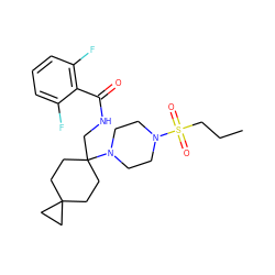 CCCS(=O)(=O)N1CCN(C2(CNC(=O)c3c(F)cccc3F)CCC3(CC3)CC2)CC1 ZINC000095583196