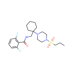 CCCS(=O)(=O)N1CCN(C2(CNC(=O)c3c(F)cccc3F)CCCCC2)CC1 ZINC000095584066