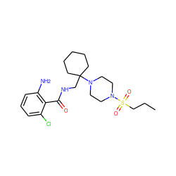 CCCS(=O)(=O)N1CCN(C2(CNC(=O)c3c(N)cccc3Cl)CCCCC2)CC1 ZINC000095582382