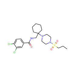 CCCS(=O)(=O)N1CCN(C2(CNC(=O)c3ccc(Cl)c(Cl)c3)CCCCC2)CC1 ZINC000095584994