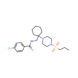 CCCS(=O)(=O)N1CCN(C2(CNC(=O)c3ccc(Cl)cc3)CCCCC2)CC1 ZINC000095581900