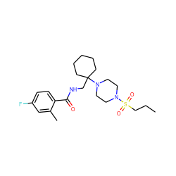 CCCS(=O)(=O)N1CCN(C2(CNC(=O)c3ccc(F)cc3C)CCCCC2)CC1 ZINC000095585430