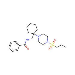 CCCS(=O)(=O)N1CCN(C2(CNC(=O)c3ccccc3)CCCCC2)CC1 ZINC000095584185