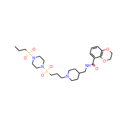 CCCS(=O)(=O)N1CCN(S(=O)(=O)CCCN2CCC(CNC(=O)c3cccc4c3OCCO4)CC2)CC1 ZINC000028343604