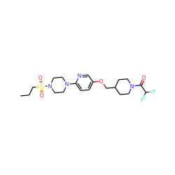 CCCS(=O)(=O)N1CCN(c2ccc(OCC3CCN(C(=O)C(F)F)CC3)cn2)CC1 ZINC000049069308