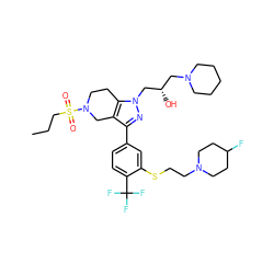 CCCS(=O)(=O)N1CCc2c(c(-c3ccc(C(F)(F)F)c(SCCN4CCC(F)CC4)c3)nn2C[C@@H](O)CN2CCCCC2)C1 ZINC000049793606