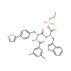 CCCS(=O)(=O)NC(=O)[C@H](Cc1c[nH]c2ccccc12)NC(=O)[C@@H](Cc1ccc(-c2ccno2)cc1)N(C)C(=O)c1cc(C)cc(C)c1 ZINC000026378633