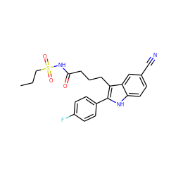 CCCS(=O)(=O)NC(=O)CCCc1c(-c2ccc(F)cc2)[nH]c2ccc(C#N)cc12 ZINC000029041413