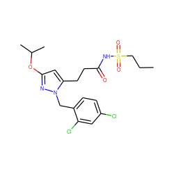 CCCS(=O)(=O)NC(=O)CCc1cc(OC(C)C)nn1Cc1ccc(Cl)cc1Cl ZINC000082157649